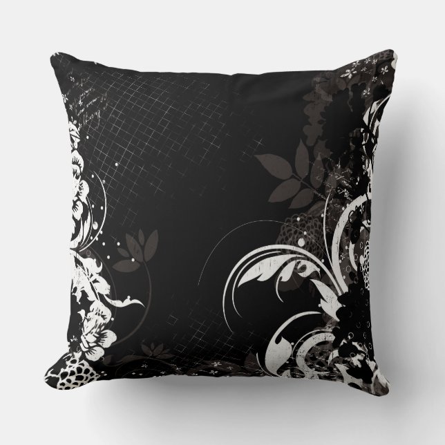 Black White Floral Swirls Graphic Sierkussen (Voorkant)