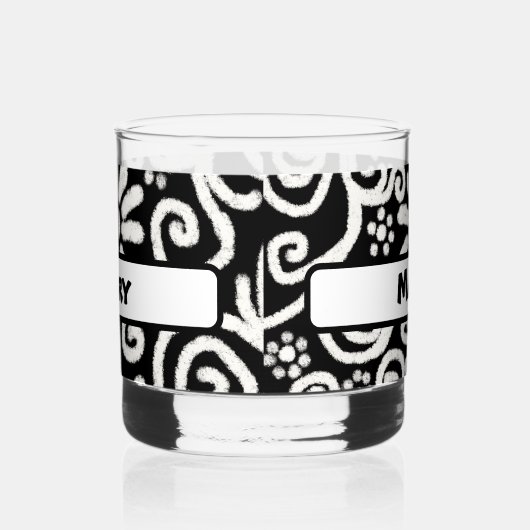 Black White Floral Swirls Pattern Personalized Whisky Glas (Rechts)