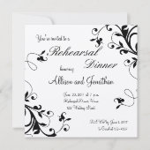 Black White Floral Swirls Rehearsal Dinner Invite Kaart (Voorkant)