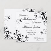 Black White Floral Swirls Rehearsal Dinner Invite Kaart (Voorkant / Achterkant)