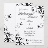 Black White Floral Swirls Rehearsal Dinner Invite Kaart (Voorkant / Achterkant)