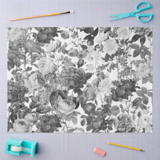 Black White  Floral Tissuepapier (Craft)