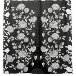 Black White  Floral Toile Eiffel Tower Douchegordijn