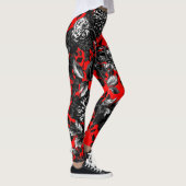 Black White Floral Toile Flower Garden Leggings (Rechts)