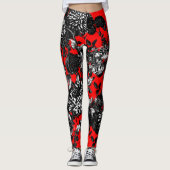 Black White Floral Toile Flower Garden Leggings (Voorkant)