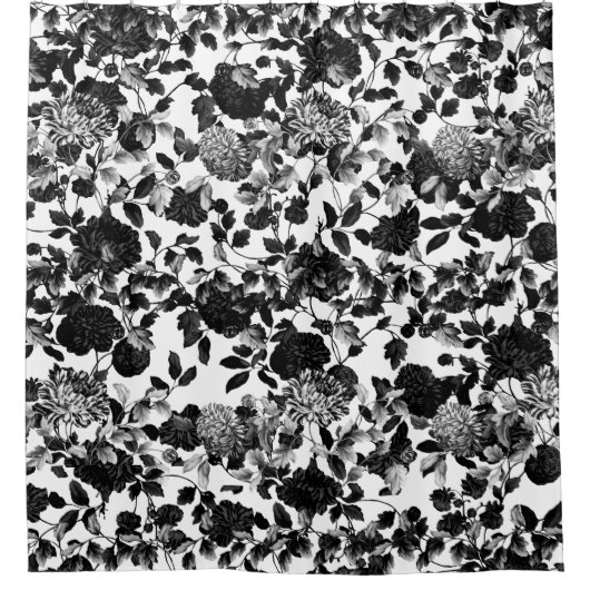 Black White Floral Toile Garden Douchegordijn (Voorkant)