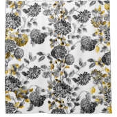 Black White Floral Toile Gold Floral Trim Douchegordijn (Voorkant)