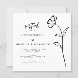 Black White Floral Virtuele bruiloft uitnodiging