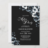 Black White Floral Wedding After Party Kaart (Voorkant)