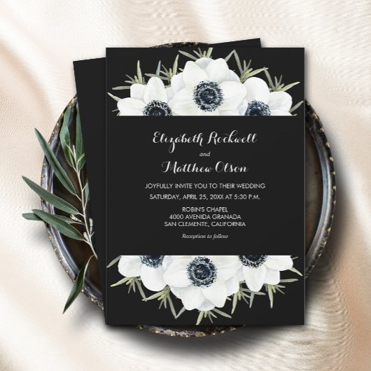 Black White Floral Wedding All in One Kaart