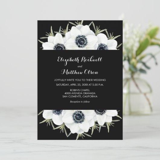 Black White Floral Wedding All-in-One uitnodiginge (Staand voorkant)