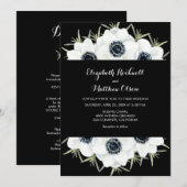 Black White Floral Wedding All-in-One uitnodiginge (Voorkant / Achterkant)