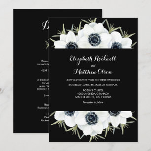 Black White Floral Wedding All-in-One uitnodiginge