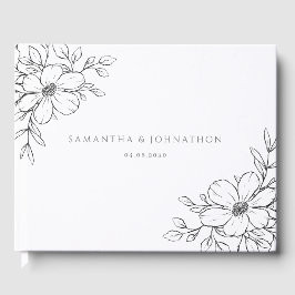 Black White Floral Wedding Gastenboek