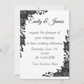 “Black & White Floral Wedding Invitation Kaart (Voorkant)