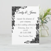 “Black & White Floral Wedding Invitation Kaart (Staand voorkant)
