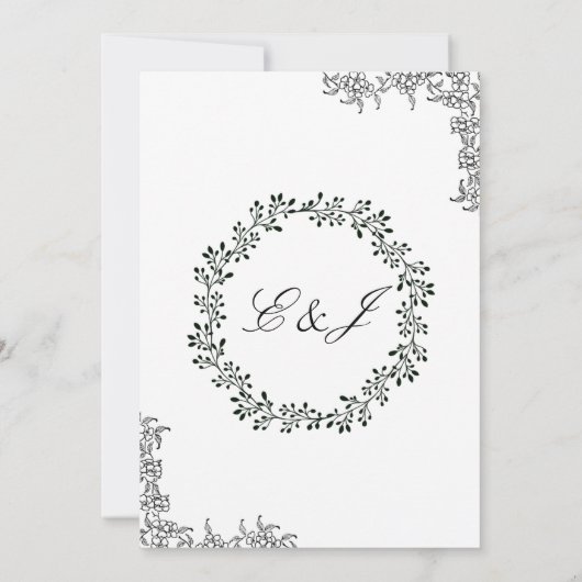 “Black & White Floral Wedding Invitation Kaart (Achterkant)