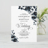 Black White Floral Wedding Kaart (Staand voorkant)