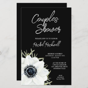 Black White Floral Wedding Shower-uitnodigingen
