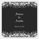 Black White Floral Wedding Vierkante Sticker (Voorkant)