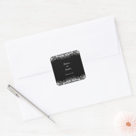 Black White Floral Wedding Vierkante Sticker