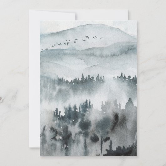 Black White Floral Winter Mountain Simple Wedding  Kaart (Achterkant)