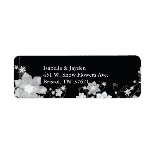 Black White Floral Winter Wedding Address Etiket (Voorkant)