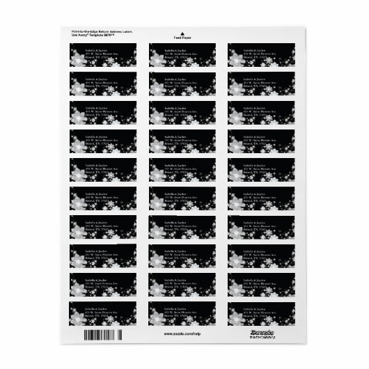 Black White Floral Winter Wedding Address Etiket (Full Sheet)