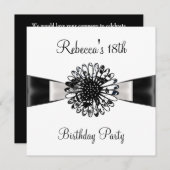 Black White Flower Bow 18th Birthday Party 2 Kaart (Voorkant / Achterkant)