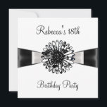 Black White Flower Bow 18th Birthday Party 2 Kaart<br><div class="desc">Black and White Flower Bow trim Invitation,  18th Birthday Party. Pas je aan met je eigen gegevens.</div>