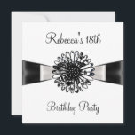 Black White Flower Bow 18th Birthday Party 2 Kaart<br><div class="desc">Black and White Flower Bow trim Invitation,  18th Birthday Party. Pas je aan met je eigen gegevens.</div>