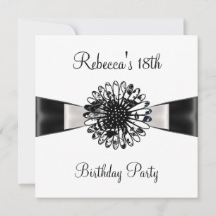 Black White Flower Bow 18th Birthday Party 2 Kaart