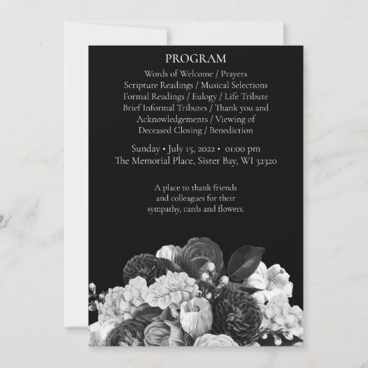 Black & White Flower Funeral Program (geen foto) Kaart (Achterkant)