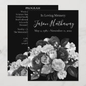 Black & White Flower Funeral Program (geen foto) Kaart (Voorkant / Achterkant)