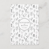 Black White Flower Minimalistische Wedding Details Informatiekaartje (Achterkant)