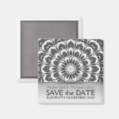 Black White Flower SavetheDate Magnet (Voorkant / Achterkant)