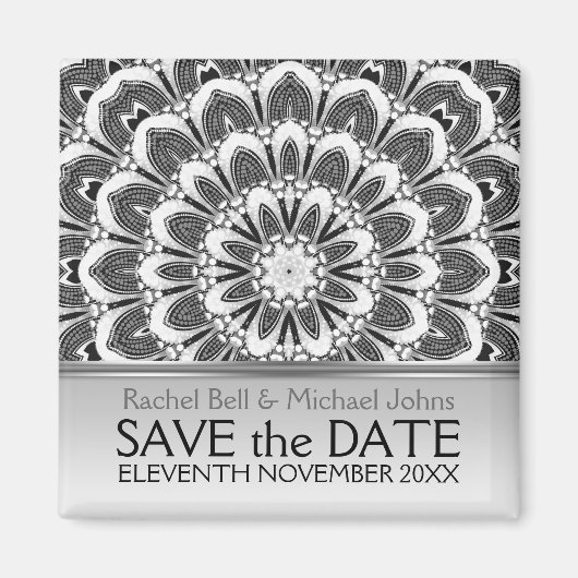 Black White Flower SavetheDate Magnet (Voorkant)