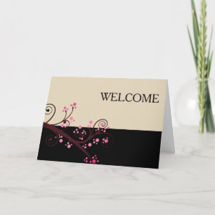 Black White Flowers Brown Branch Cute Welcome Bedankkaart