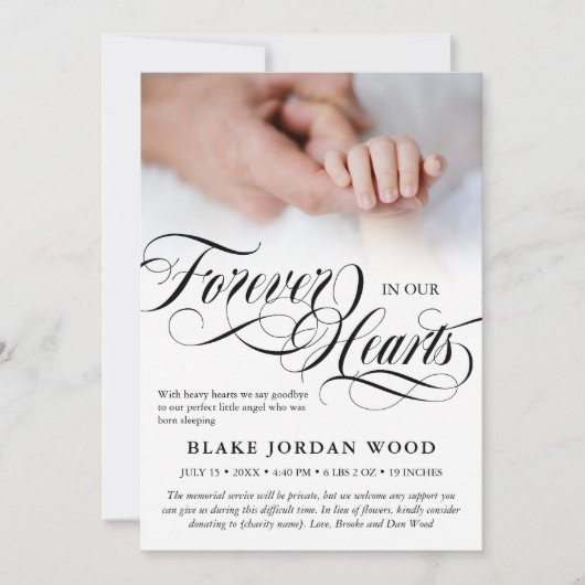 Black White Forever in ons hart Baby Memorial Aankondiging (Voorkant)
