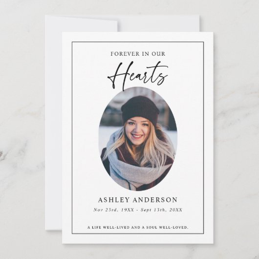 Black White Forever in Our Hearts Funeral Bedankkaart (Voorkant)