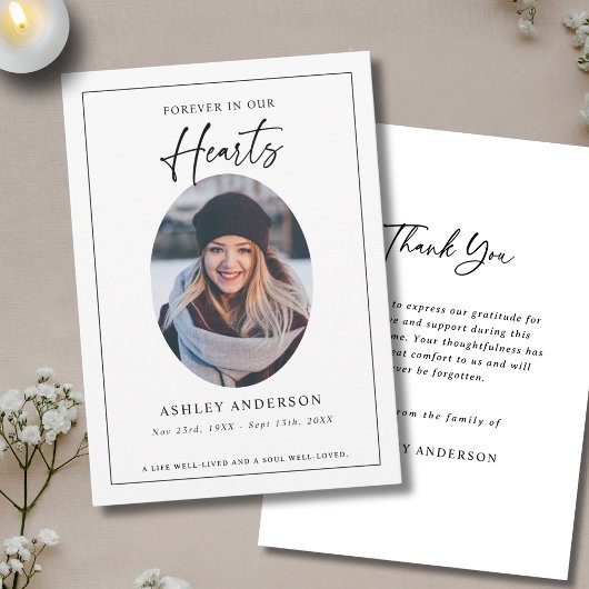  Black White Forever in Our Hearts Funeral Bedankkaart