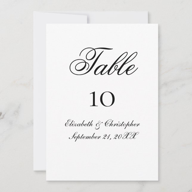 Black White Formal Script Wedding Table Kaarten (Voorkant)
