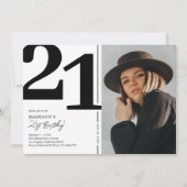 Black White foto 21st Birthday Party Kaart (Voorkant)