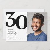 Black White foto 30th Birthday Party Kaart (Voorkant)