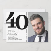 Black White foto 40th Birthday Party Kaart (Voorkant)
