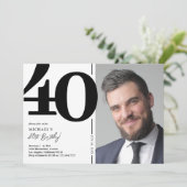 Black White foto 40th Birthday Party Kaart (Staand voorkant)