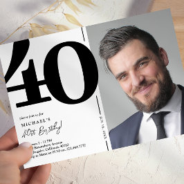 Black White foto 40th Birthday Party Kaart