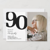 Black White foto 90th Birthday Party Kaart (Voorkant)