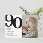 Black White foto 90th Birthday Party Kaart (Staand voorkant)
