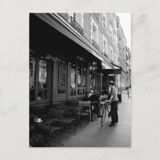 Black & White Foto van Street Cafe in Parijs Briefkaart (Voorkant)